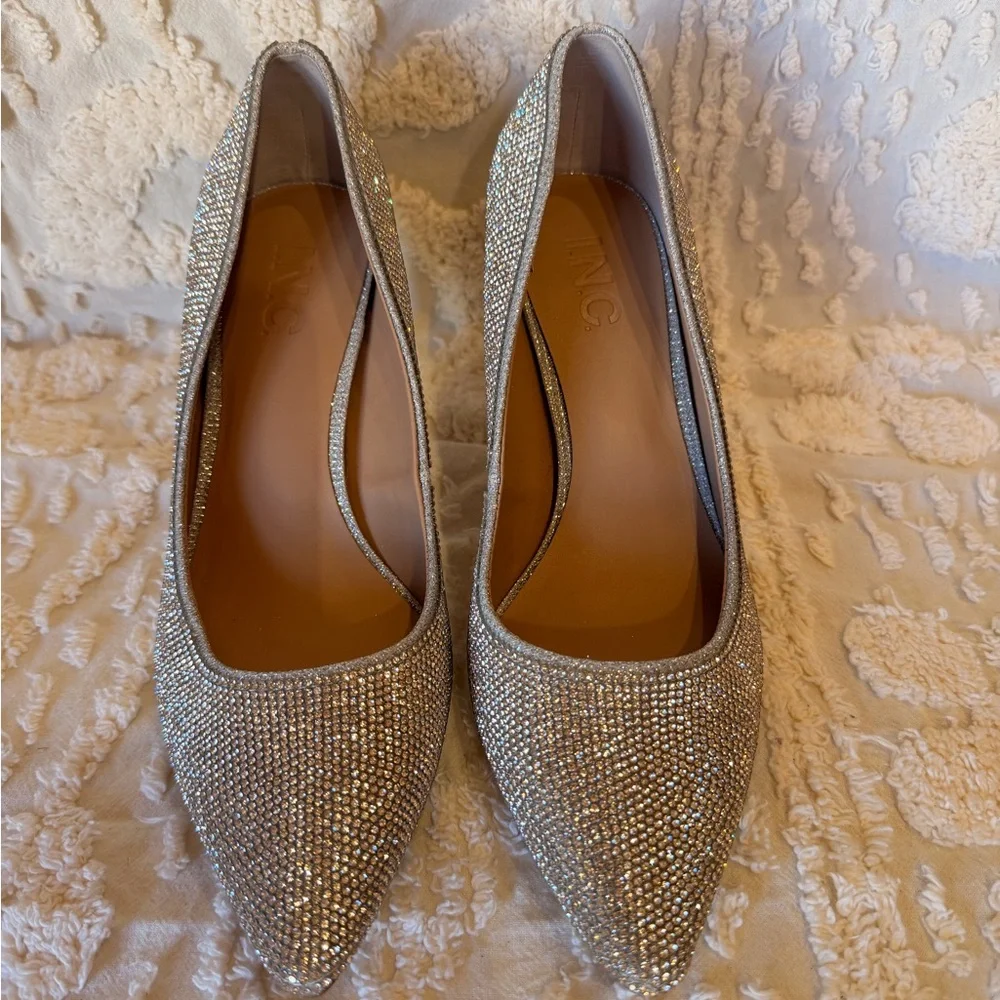 INC International Concepts Champagne Crystal Pointed-Toe Heels #523